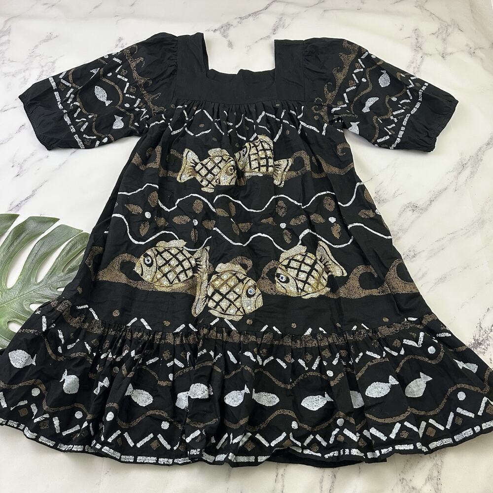 Ramona Rull Womens Vintage Muumuu Shift Dress Plus Size 2x Black Brown Fish